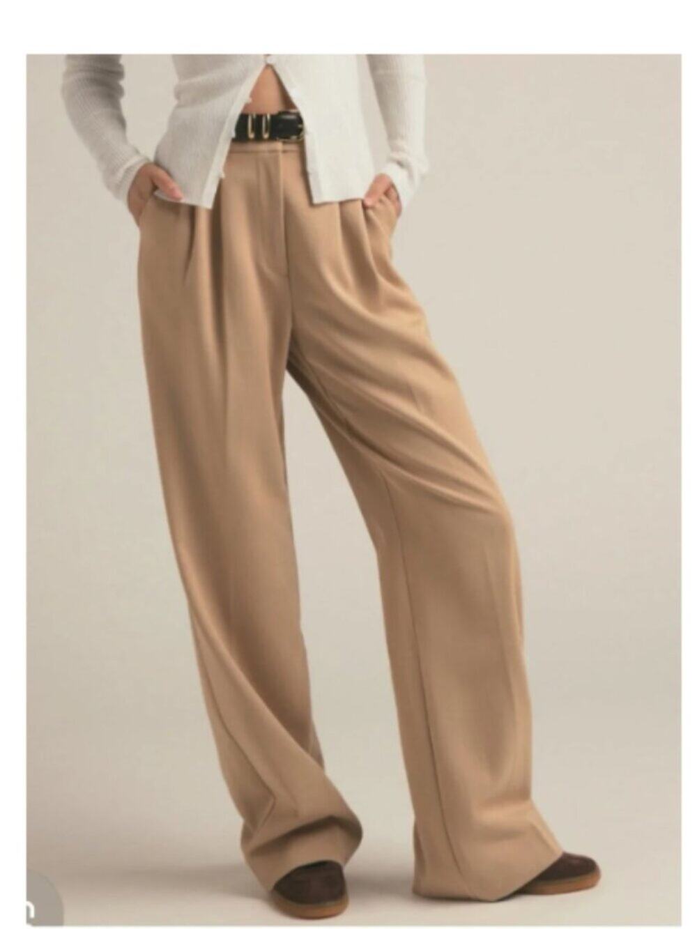 Favorite Daughter Pleated Wide Leg The Favorite Pants in Tan Sz 14
